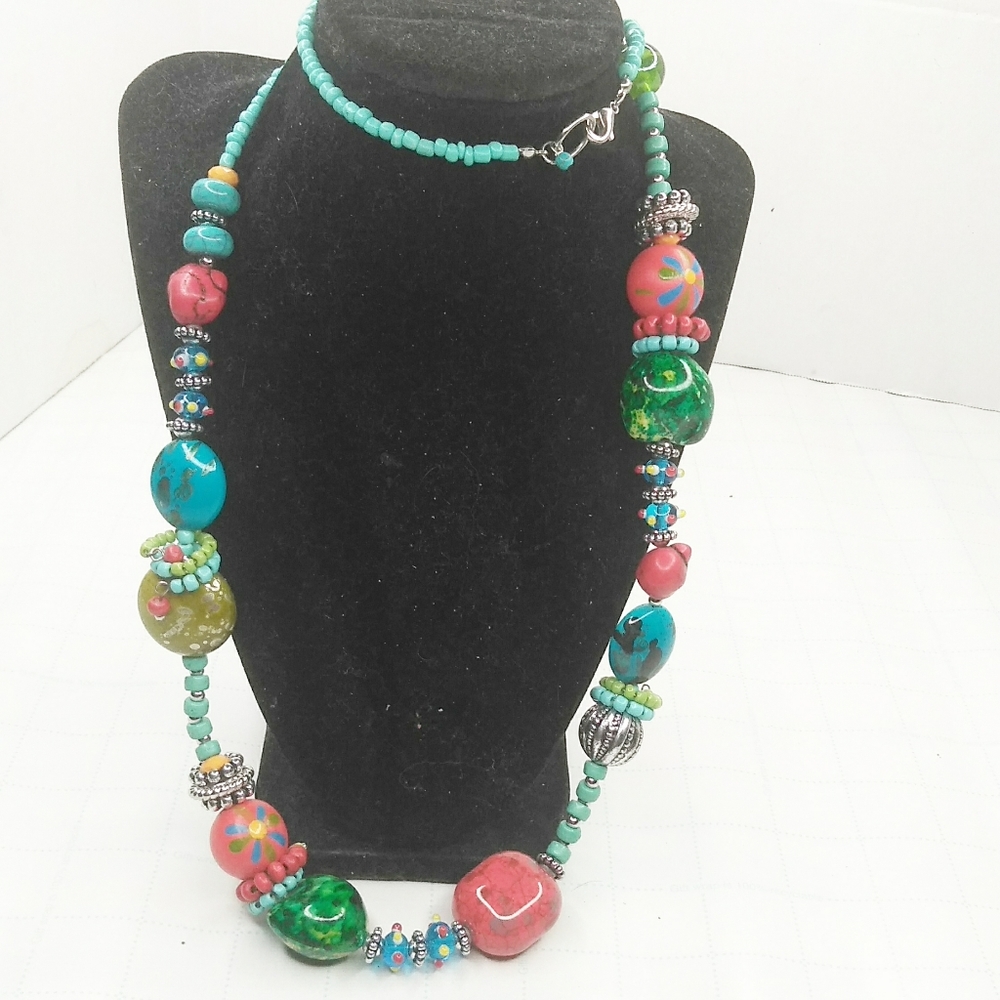 Long Chunky Colorful Beaded Artisan Necklace